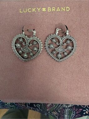 Lucky Brand Silver-Tone Filigree Heart Drop Earrings